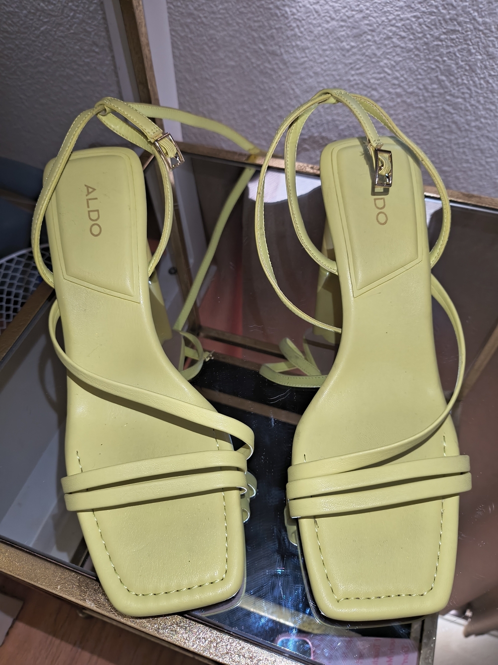ALDO Women's Lemon Yellow Strappy Square-Toe Heels